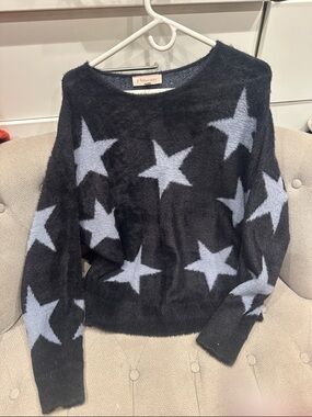 Philosophy Black Sweater with Light Gray Star Print